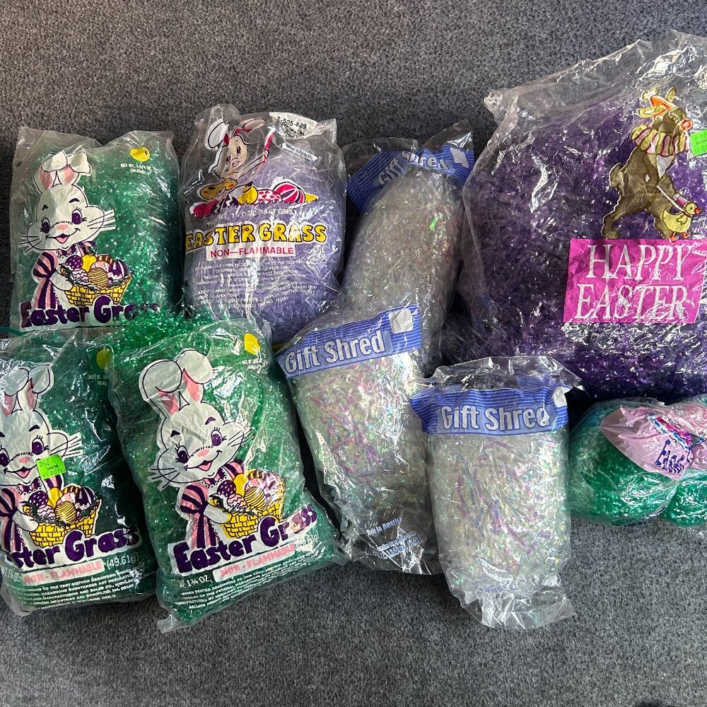 VTG 1990s 2000s Green Purple White‎ EASTER GRASS LOT DECORATION CUTE PACKAGING